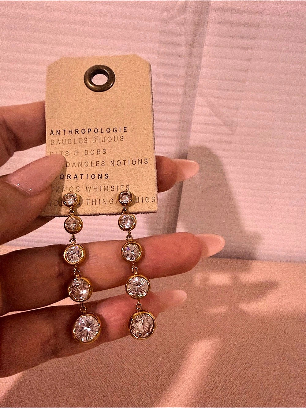 Anthropologie Bezel Crystal Drop Earrings Gold NWT
